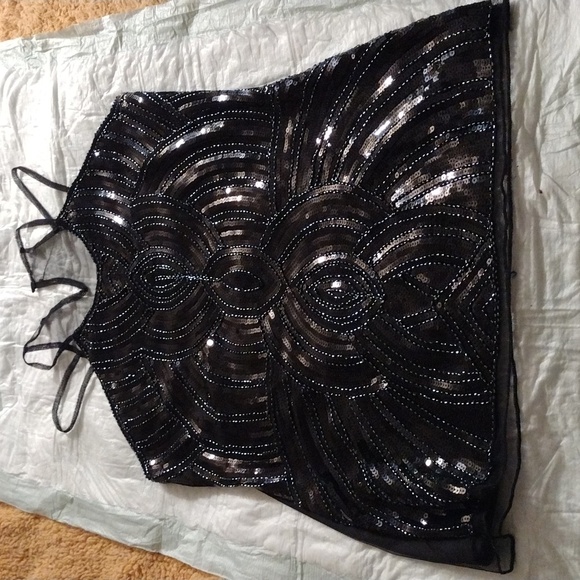 Sexy sleeveless black top with beads & sequins Size s/m - Picture 1 of 4